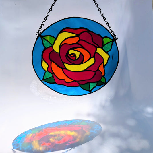 Handmade Stained Glass Rose Panel – Floral Window Hanging